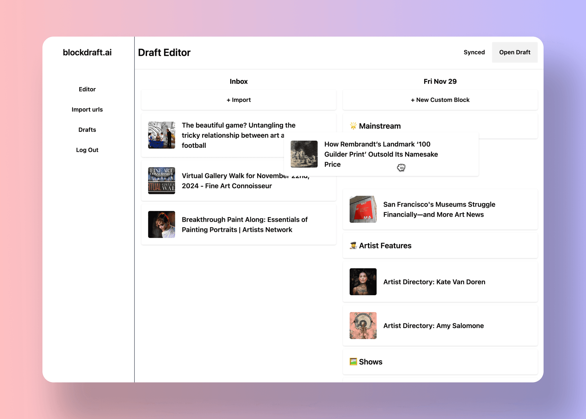 Draft Editor Screenshot